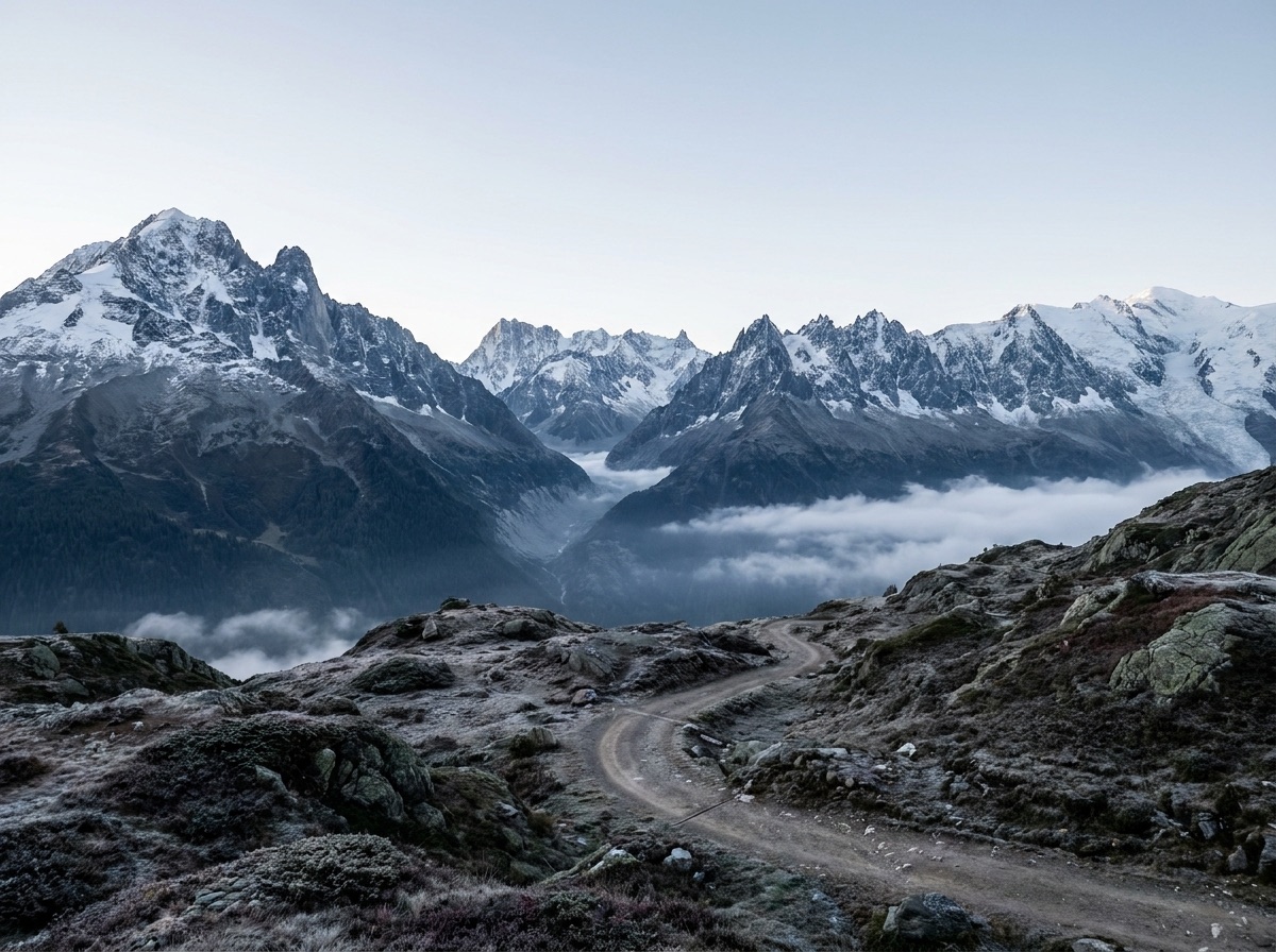 Ein Weg führt durch ein kühles Bergpanorama – Schritt für Schritt